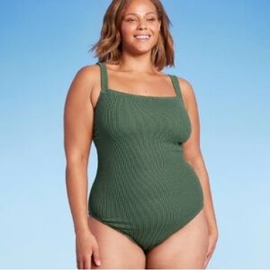 Women's Pucker Textured Square Neck Full Coverage One Piece Swimsuit